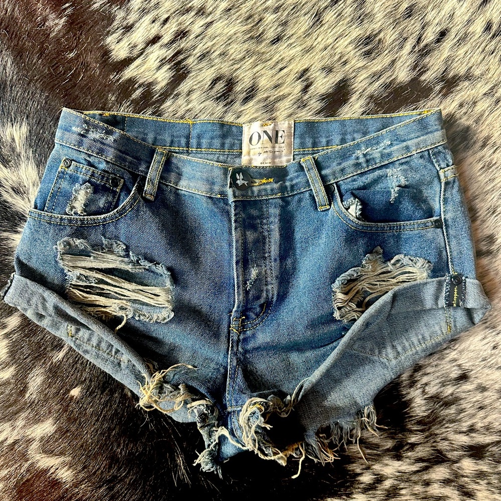 One Teaspoon Hunter Bandits Blue Distressed Jean Shorts Size 28